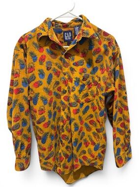 Vintage 90s GAP Corduroy Feather Print Button-Down Shirt